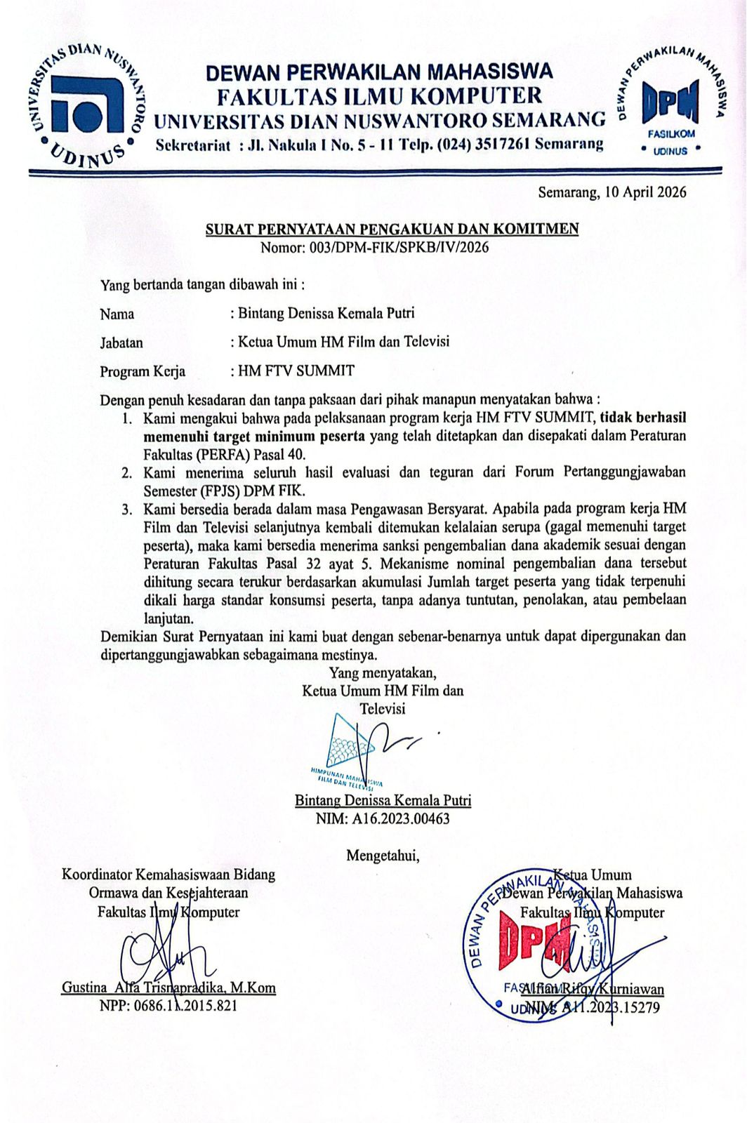 Surat Pernyataan HM ILKOM